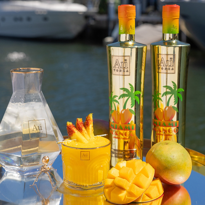 Au Vodka Miami Mango 700ml & Mango Margarita Glass