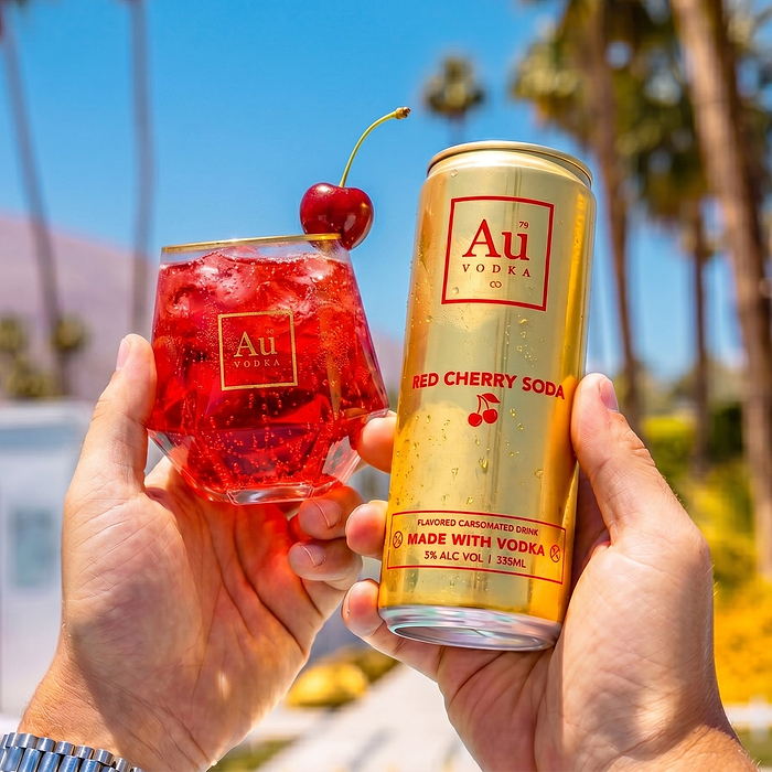 Au Vodka Red Cherry Cocktail Cans 24 Pack & Diamond Cut Glass