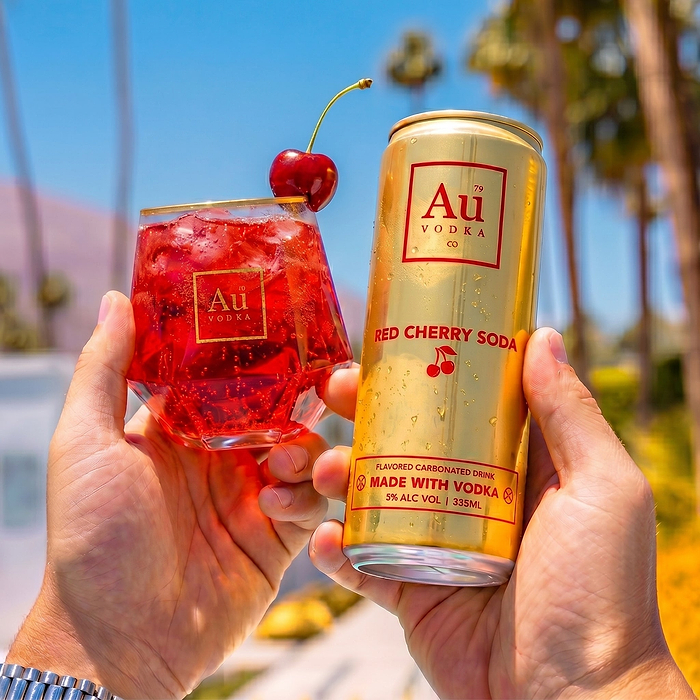 Au Vodka Red Cherry Cocktail Cans 24 Pack & 2 FREE Diamond Cut Glass