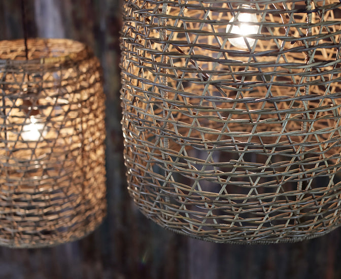 Rattan lampshades hanging