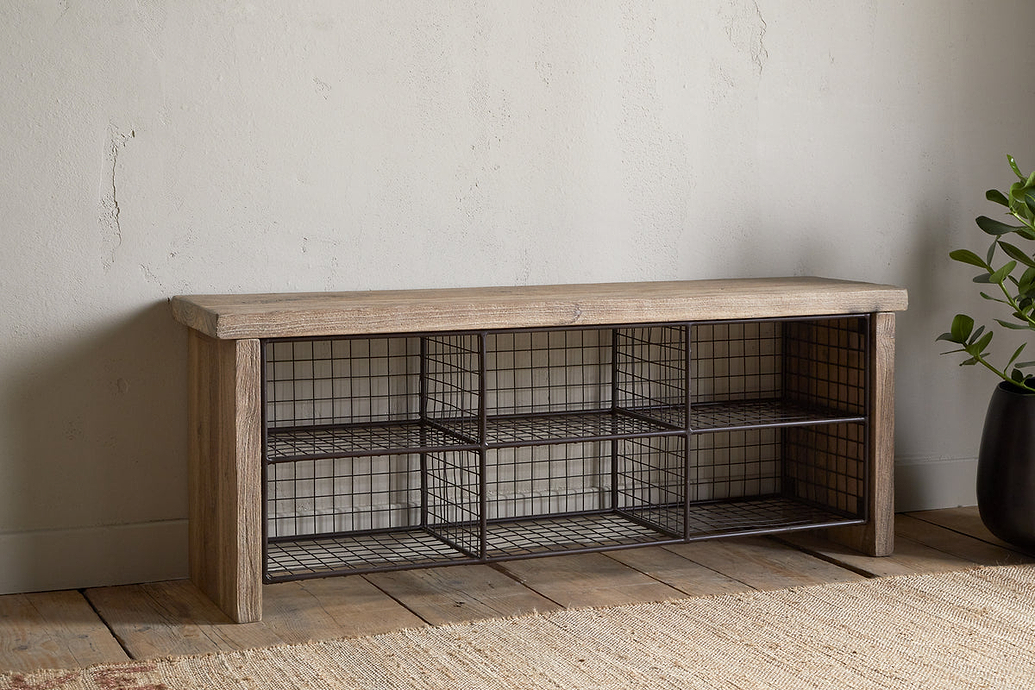Abha Reclaimed Wood & Iron Storage Bench - Natural