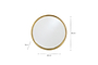 The nkuku Almora Round Mirror - Small features a slim gold-toned frame and vintage charm. With a 62 cm diameter and 3 cm thickness, it’s shown against a plain white background with black arrows indicating its size.