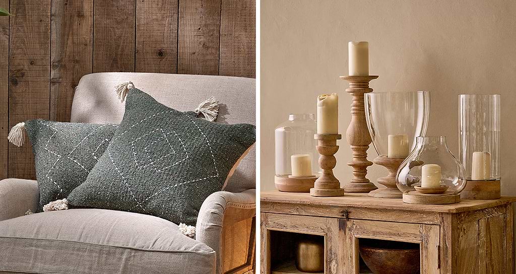 cushions and candlesticks