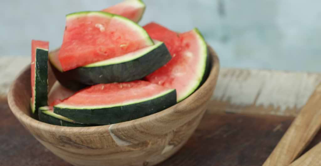 Watermelon in a wooden bowl