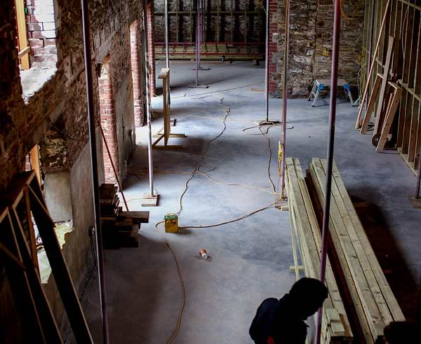 Interior of a barn under renovation