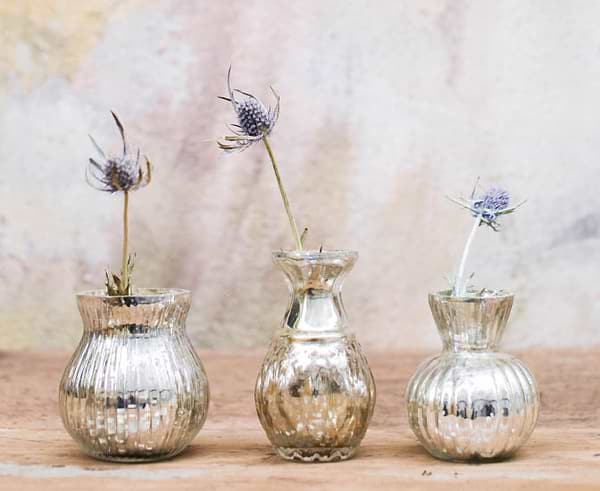 Small Silver Vases with Flowers
