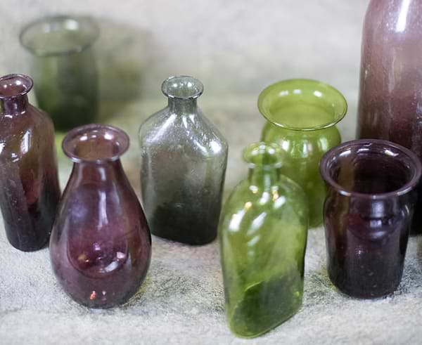 Coloured bottles and vases