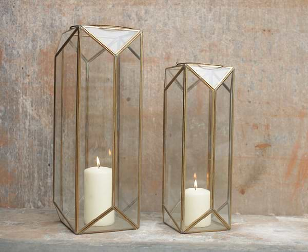 Large Brass Metal Geometric Lanterns