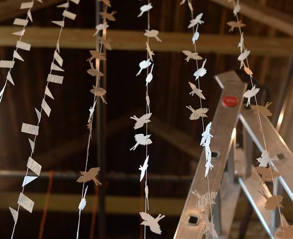 Hanging paper decorations and garlands