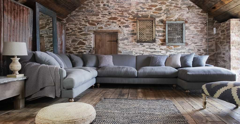 Large corner sofa in barn store setting