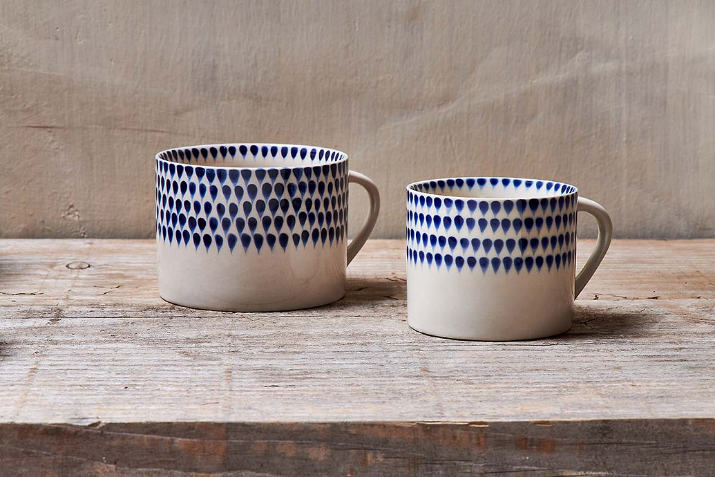 Indigo Drop Mug - Cream & Indigo - Large (Set of 2)