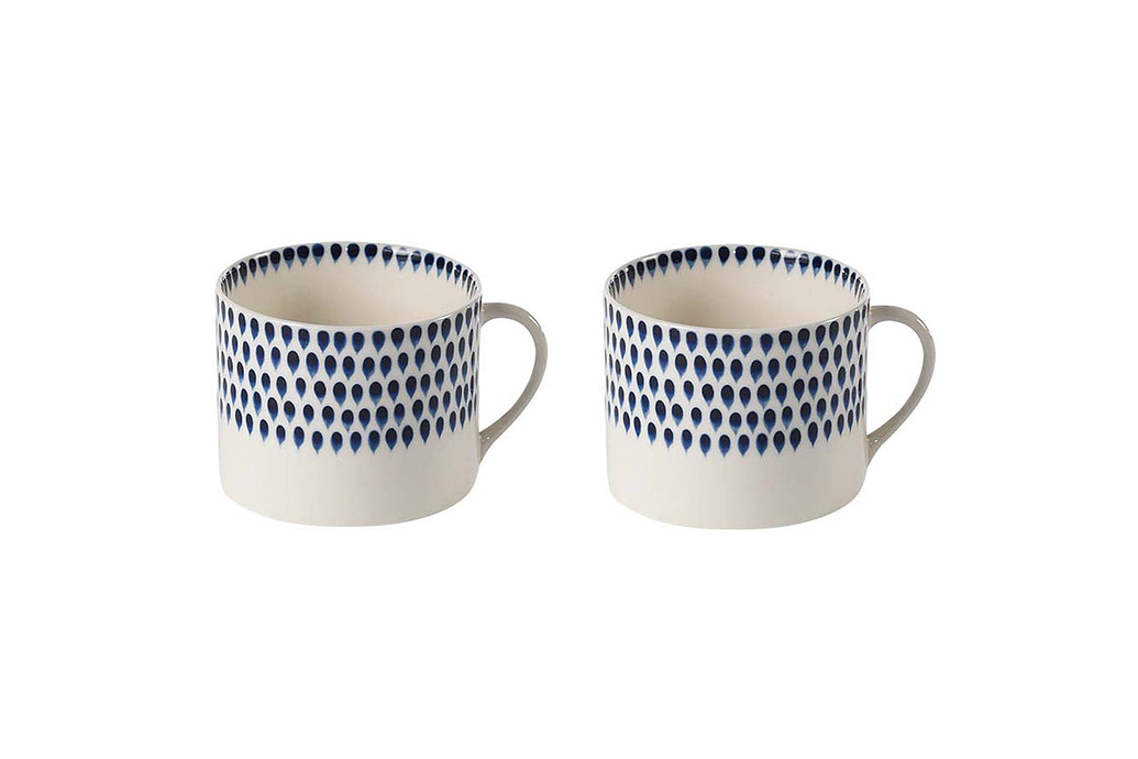 Indigo Drop Mug - Cream & Indigo - Large (Set of 2)
