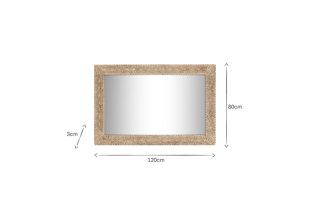 Tannir Mango Wood Carved Mirror - Natural