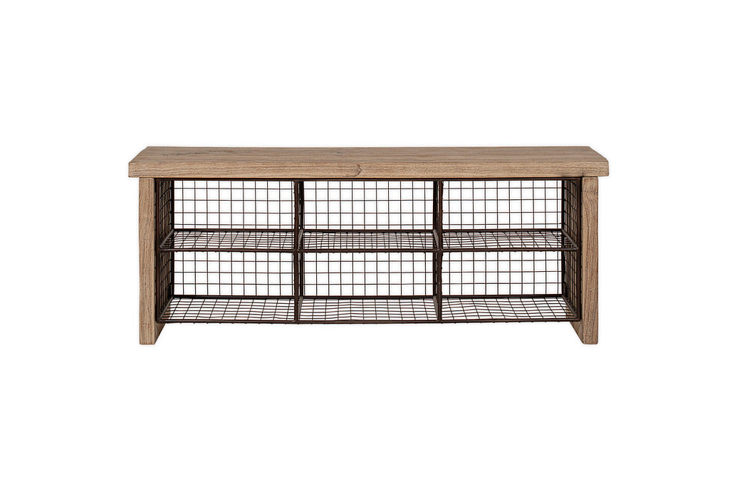 Abha Reclaimed Wood & Iron Storage Bench - Natural