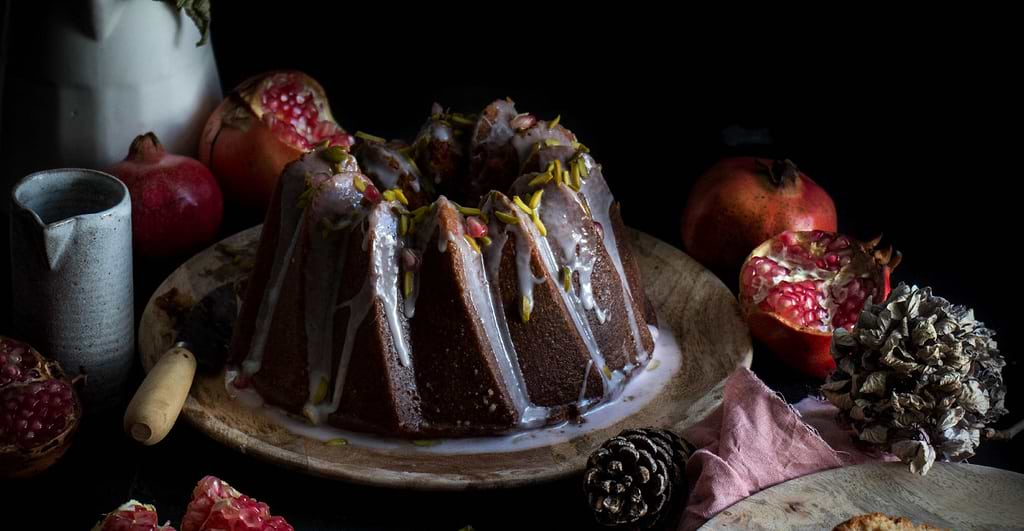 Molasses Cake with pomegranates