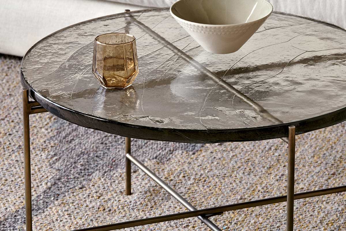 Aluva Glass Coffee Table - Clear & Antique Brass