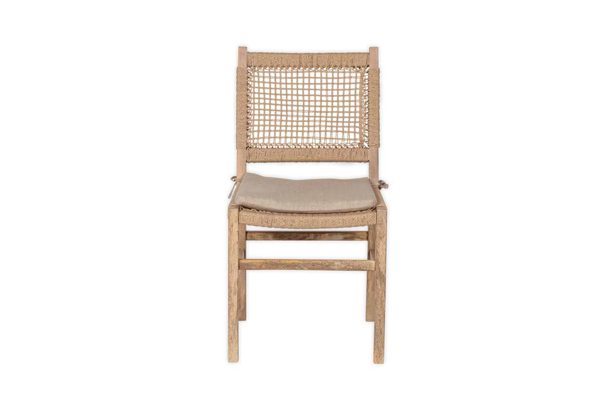 Aamani Mango Wood & Cord Dining Chair - Natural-nkuku