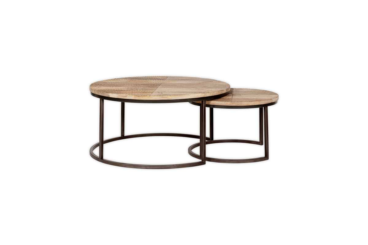 Aasha Carved Mango Wood & Iron Nesting Coffee Tables - Natural - (Set of 2)-nkuku