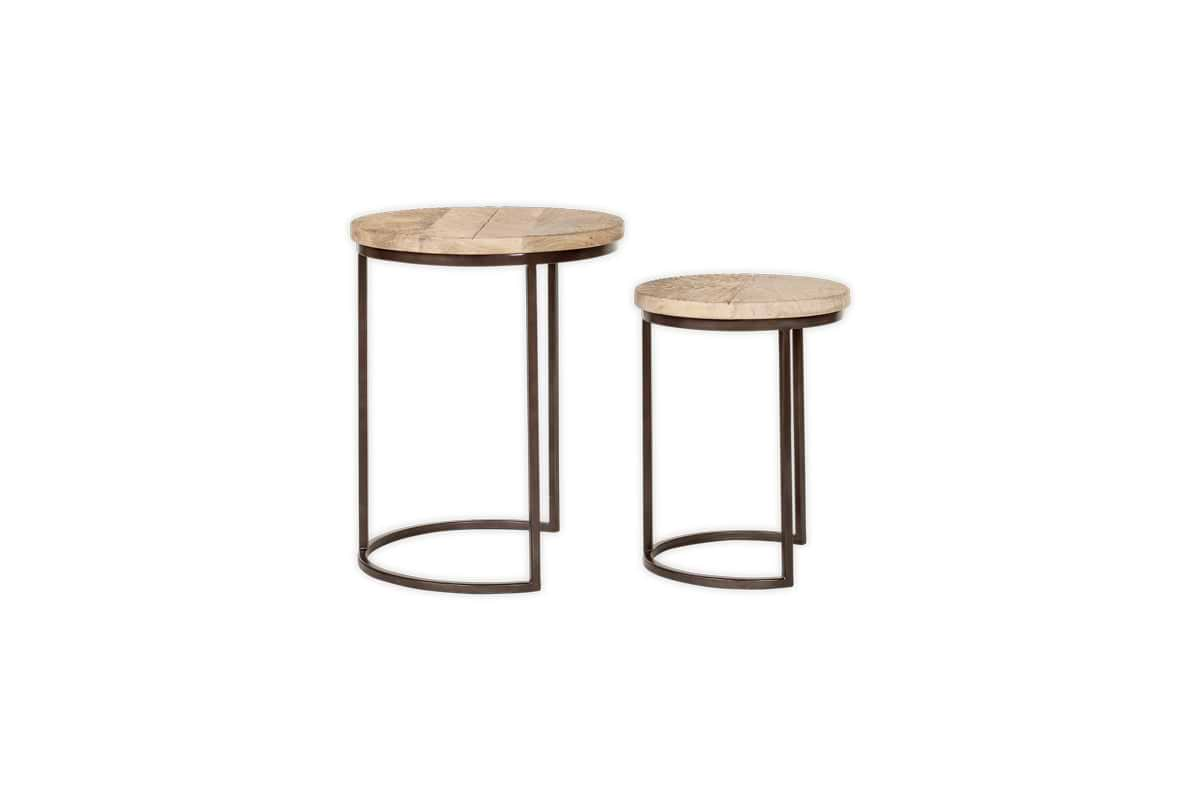 Aasha Carved Mango Wood & Iron Nesting Side Tables - Natural - (Set of 2)-nkuku