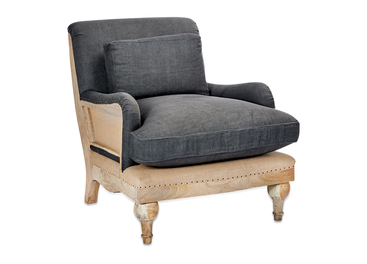 Abe Deconstructed Linen Armchair - Charcoal- nkuku