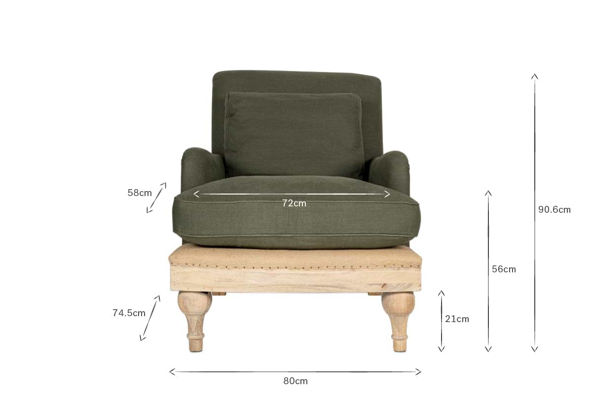 Abe Deconstructed Linen Armchair - Olive- nkuku