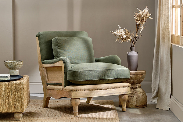 Abe Deconstructed Linen Armchair - Olive- nkuku