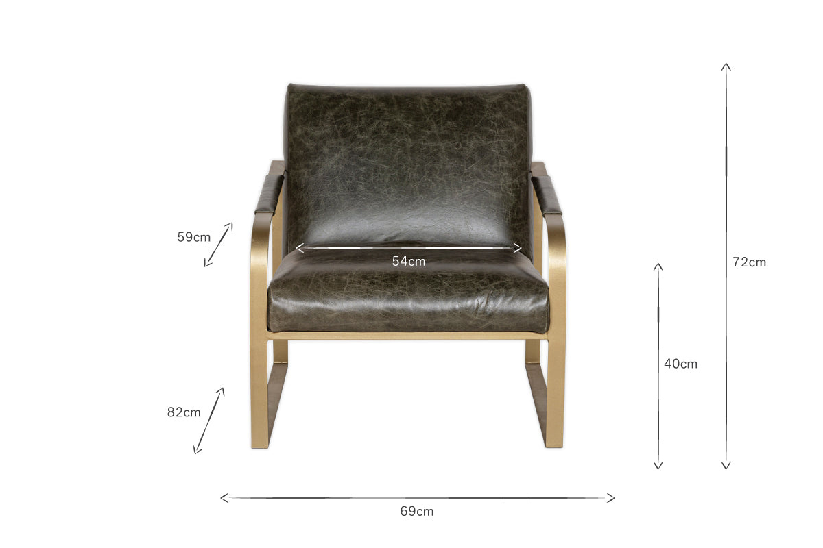 Adra Leather & Brass Occasional Chair - Moss Green- nkuku