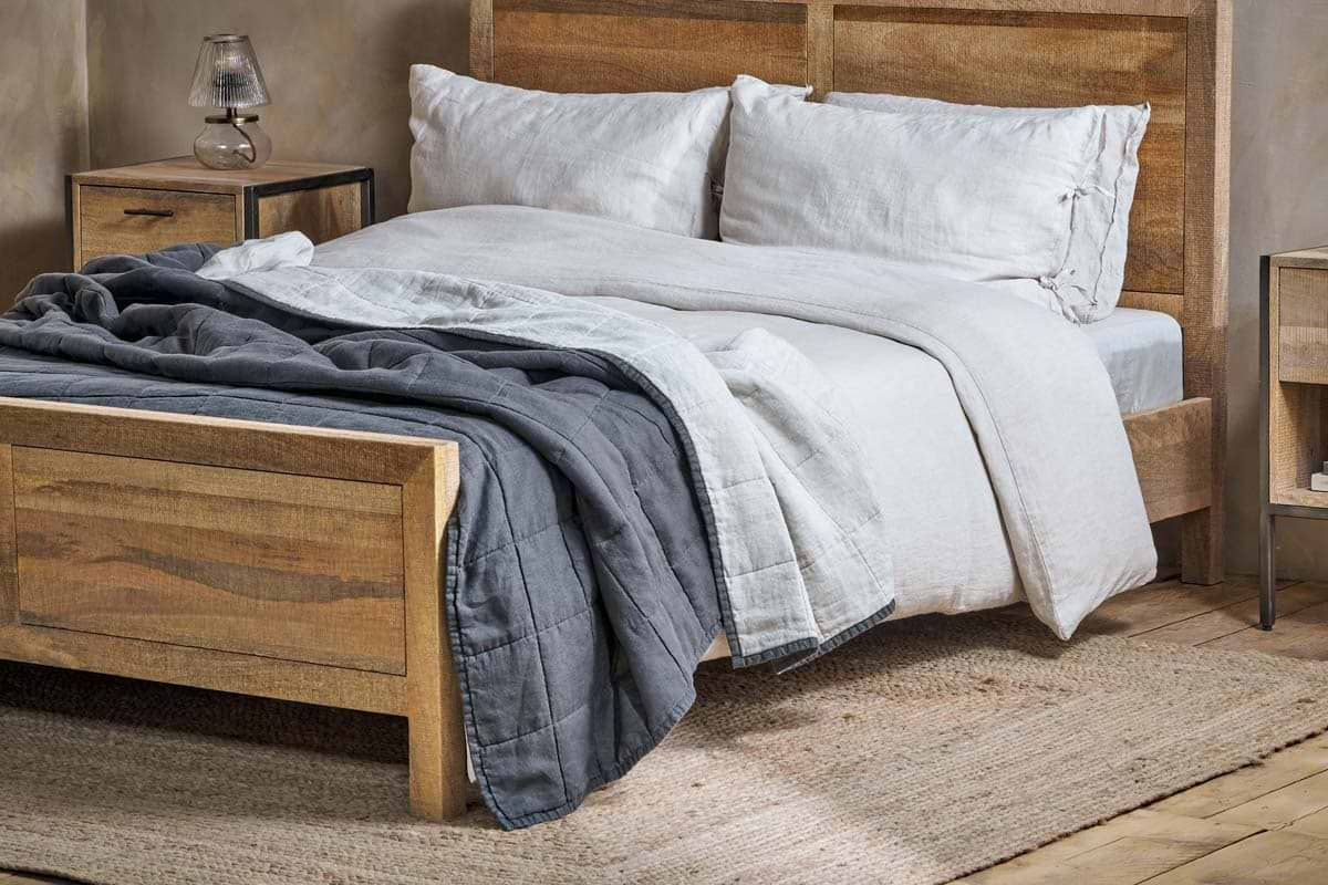 Amar Linen Bed Quilt - Charcoal-nkuku