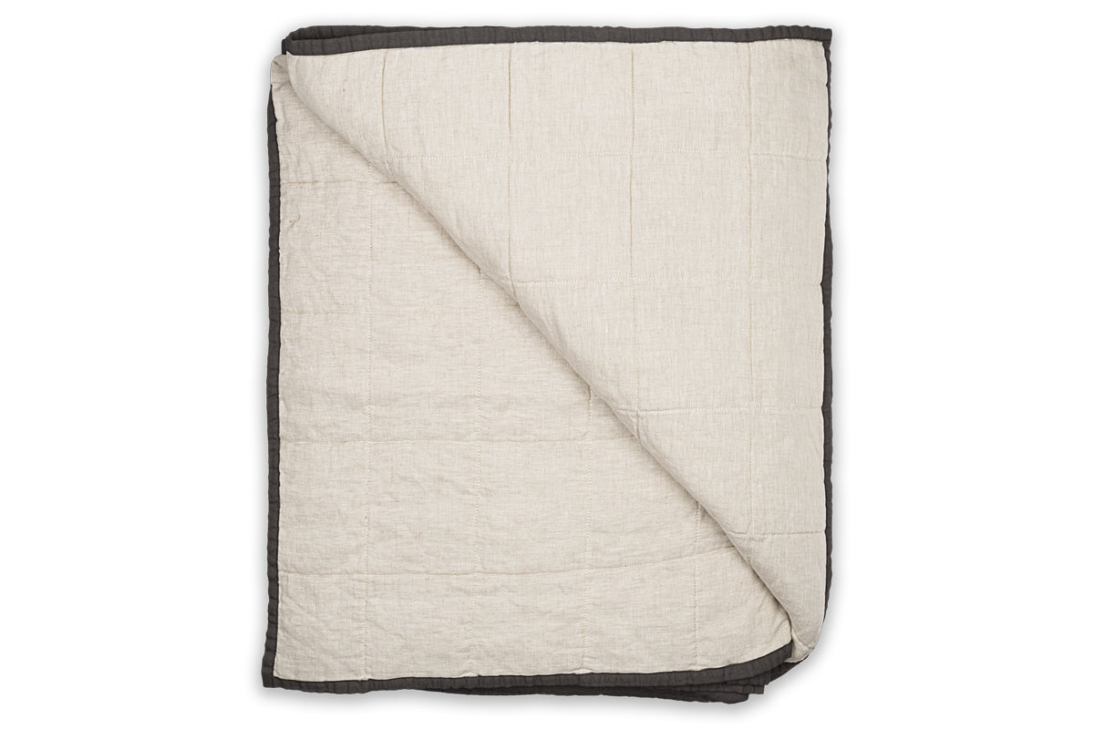 Amar Linen Bed Quilt - Charcoal-nkuku