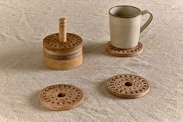 Anali Mango Wood Coasters - Natural-nkuku