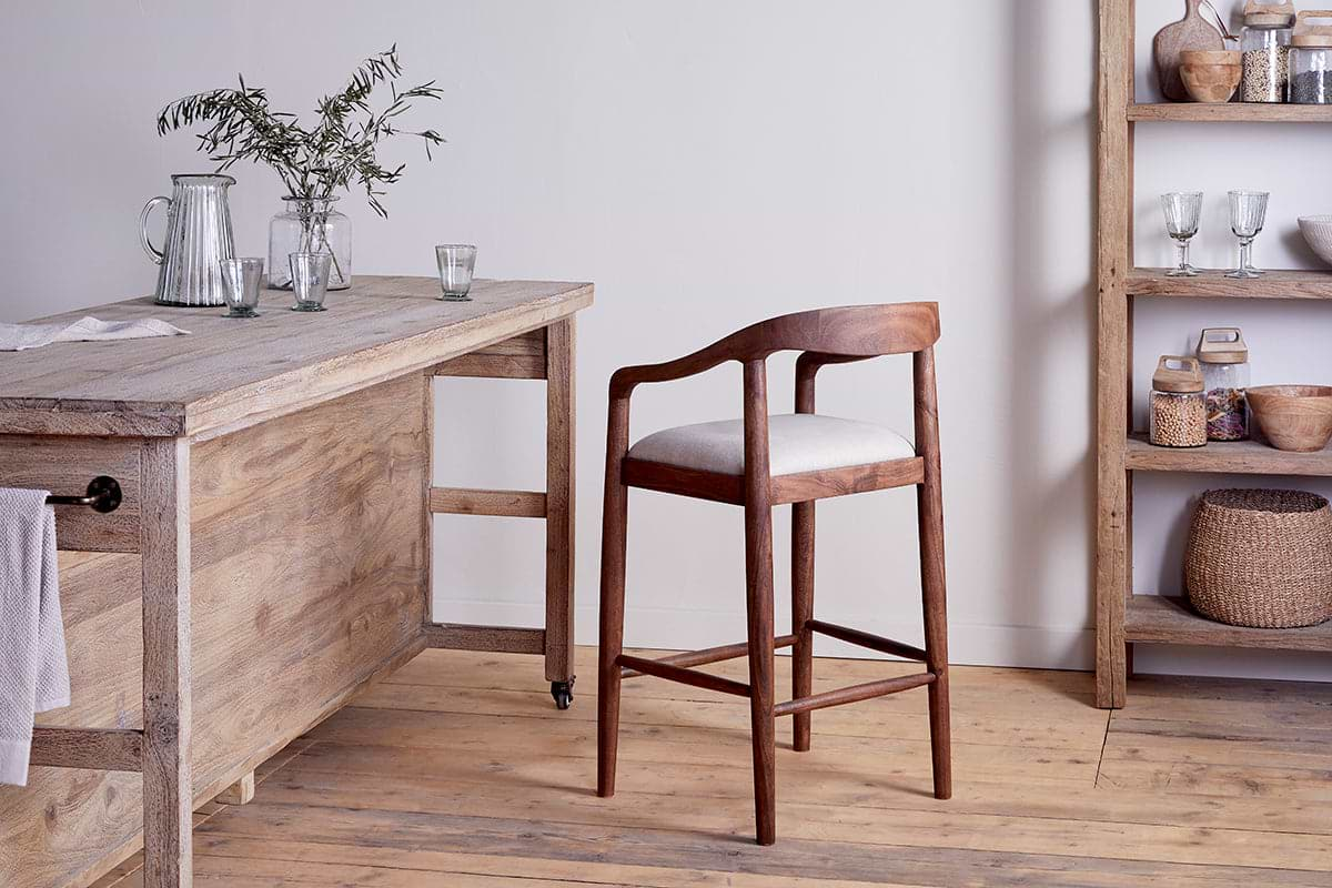 Anbu Acacia Upholstered Counter Chair - Washed Walnut-nkuku