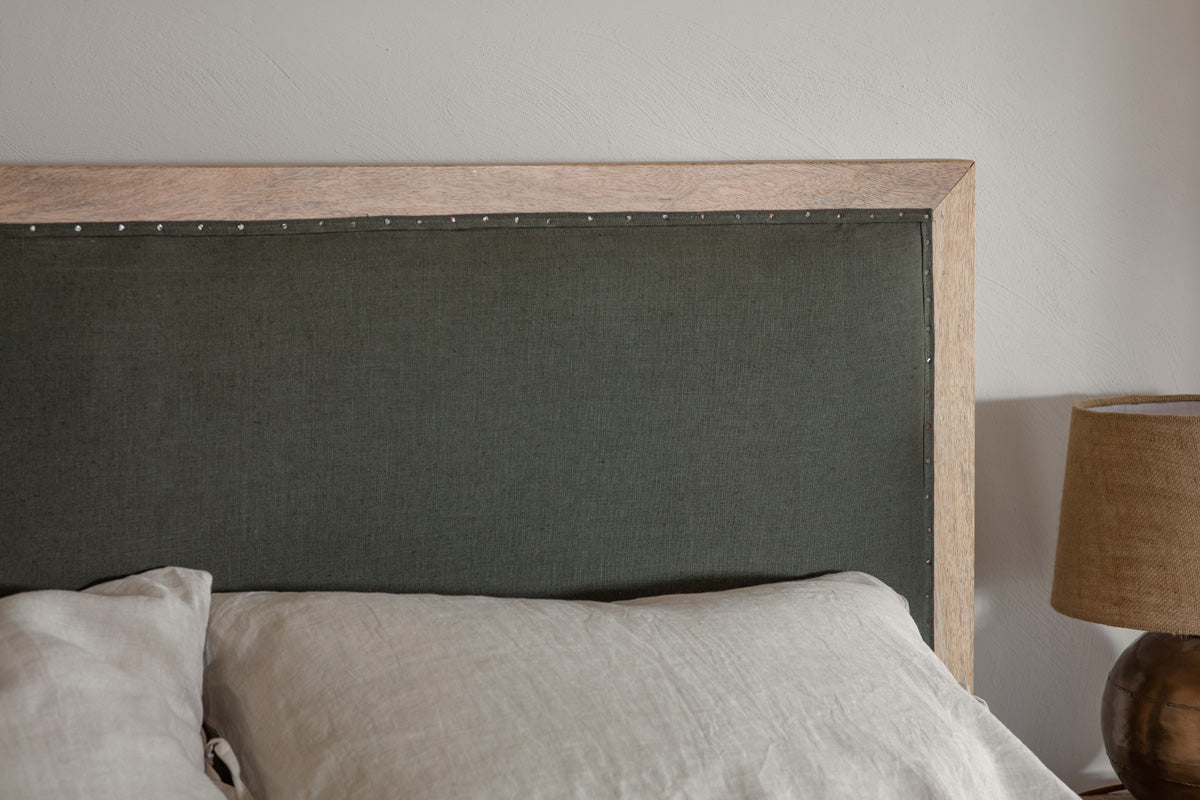 Anesha Upholstered Linen Headboard - Olive Green - Super King-nkuku