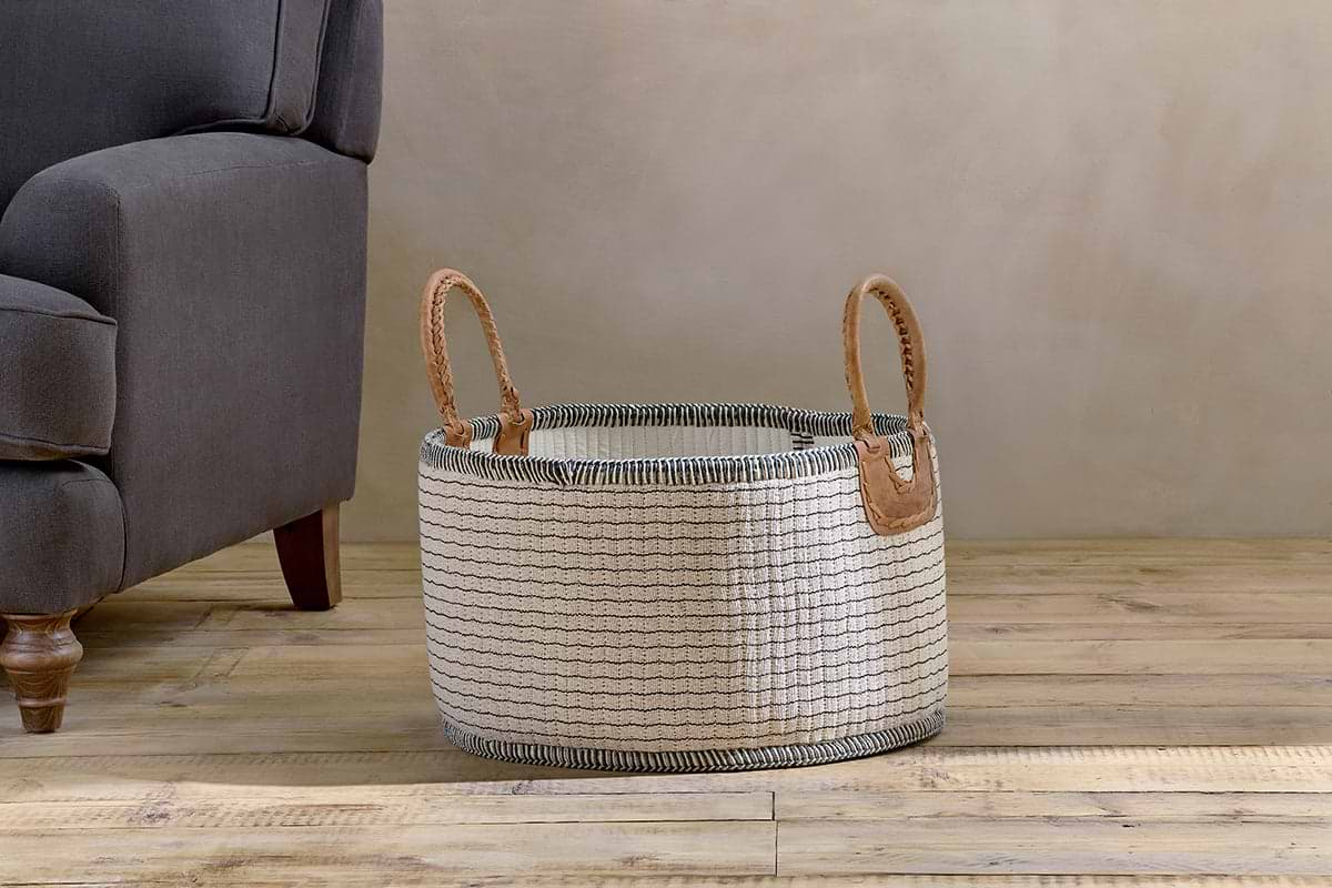 Anjuli Jute & Cotton Basket - Off White & Black-nkuku