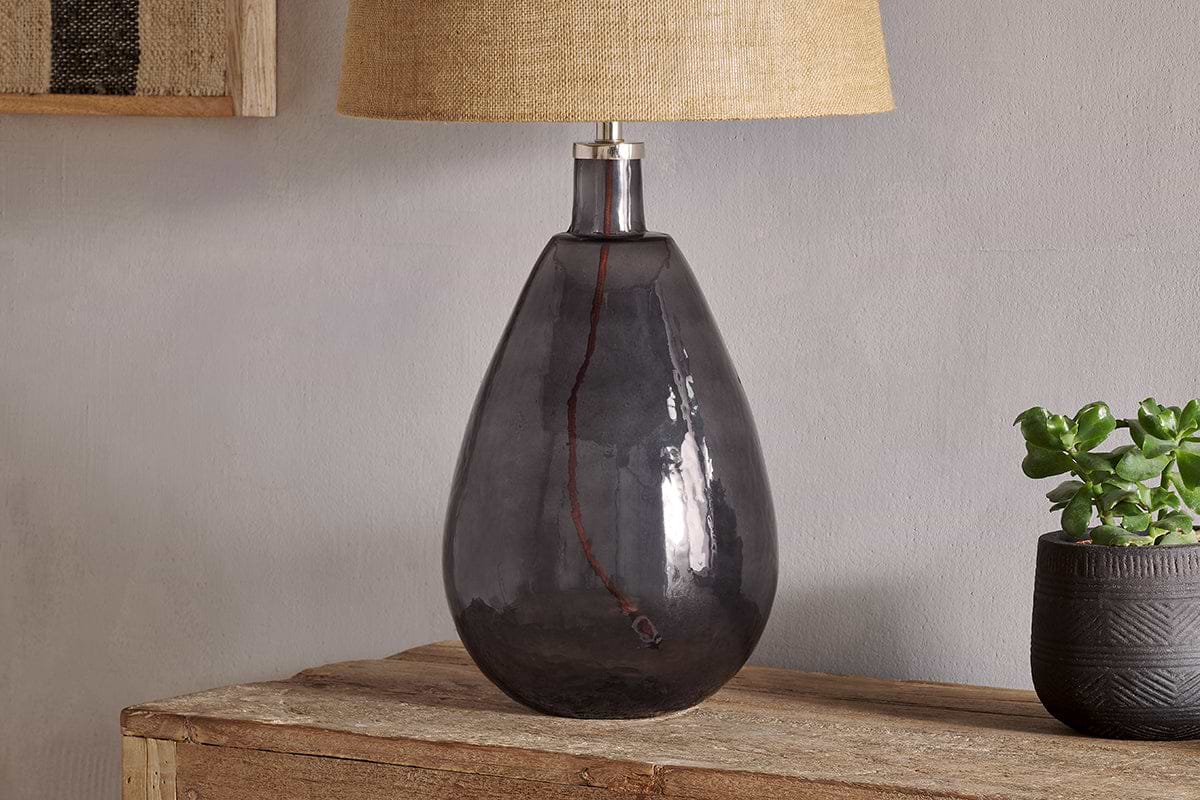 Baba Recycled Glass Table Lamp - Smoke - Large Tall