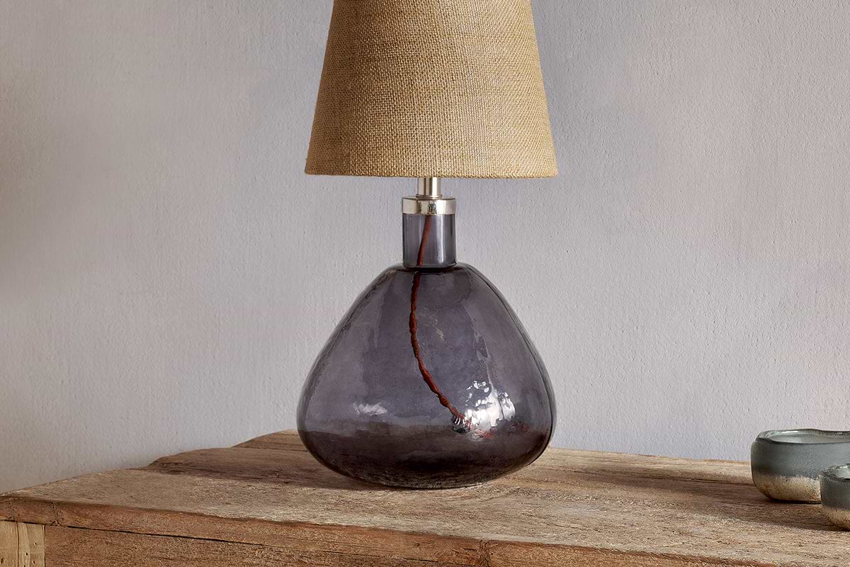 Baba Recycled Glass Table Lamp - Smoke - Small Wide