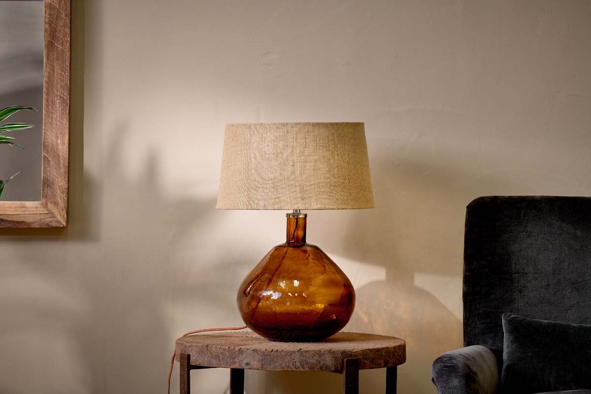 Baba Recycled Glass Lamp - Burnt Amber - Large Wide-nkuku