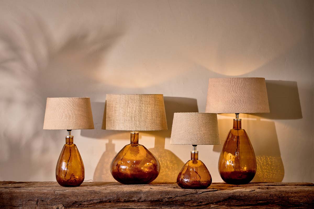 Baba Recycled Glass Lamp - Burnt Amber - Large Wide-nkuku