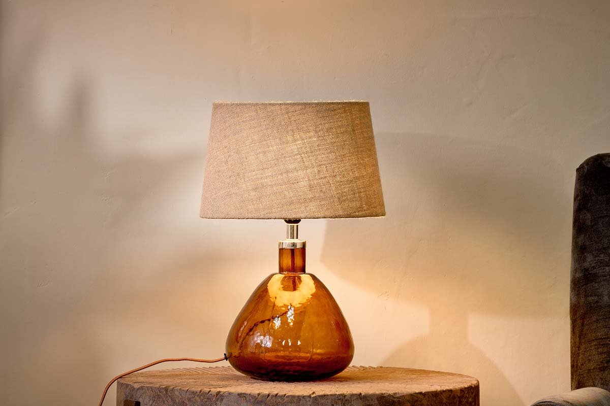 Baba Recycled Glass Lamp - Burnt Amber - Small Wide-nkuku