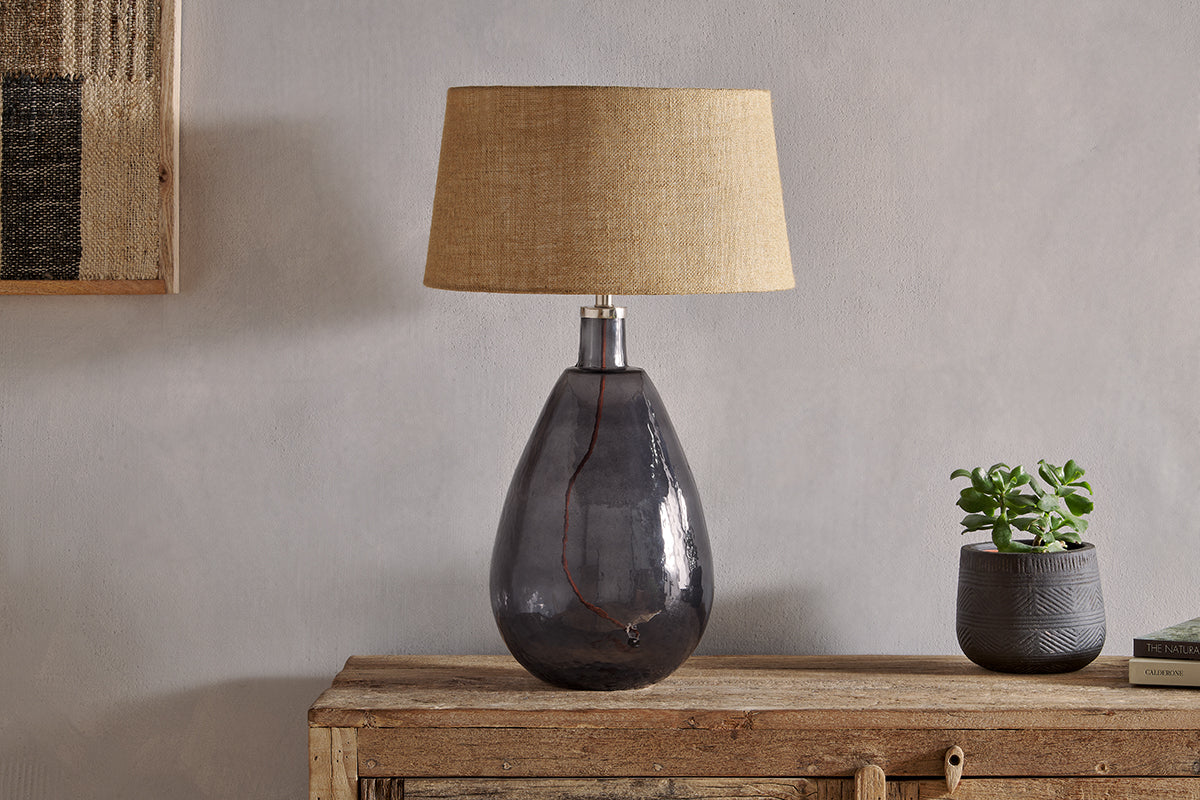 Baba Recycled Glass Table Lamp - Smoke - Large Tall-nkuku