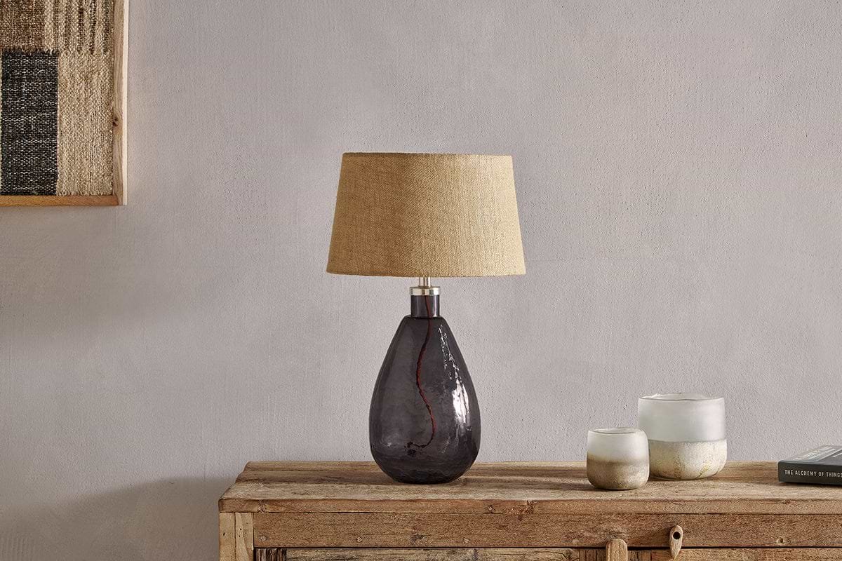 Baba Recycled Glass Table Lamp - Smoke - Small Tall-nkuku