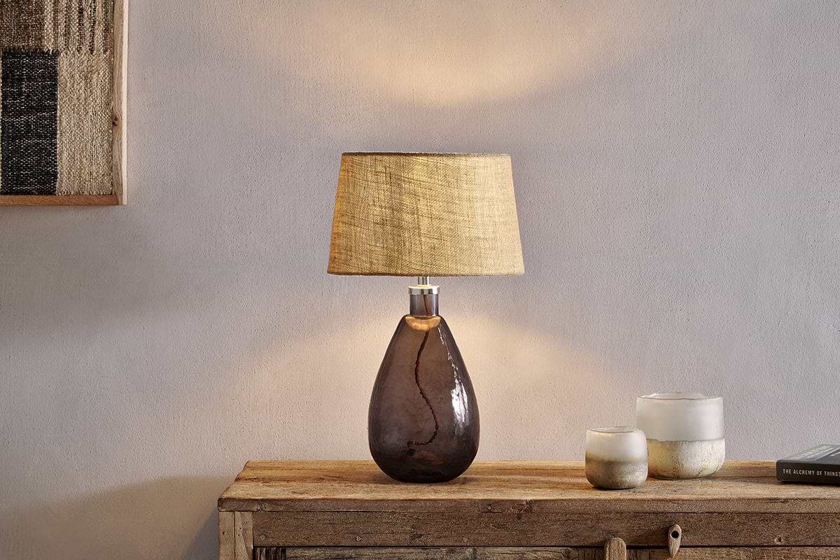 Baba Recycled Glass Table Lamp - Smoke - Small Tall-nkuku