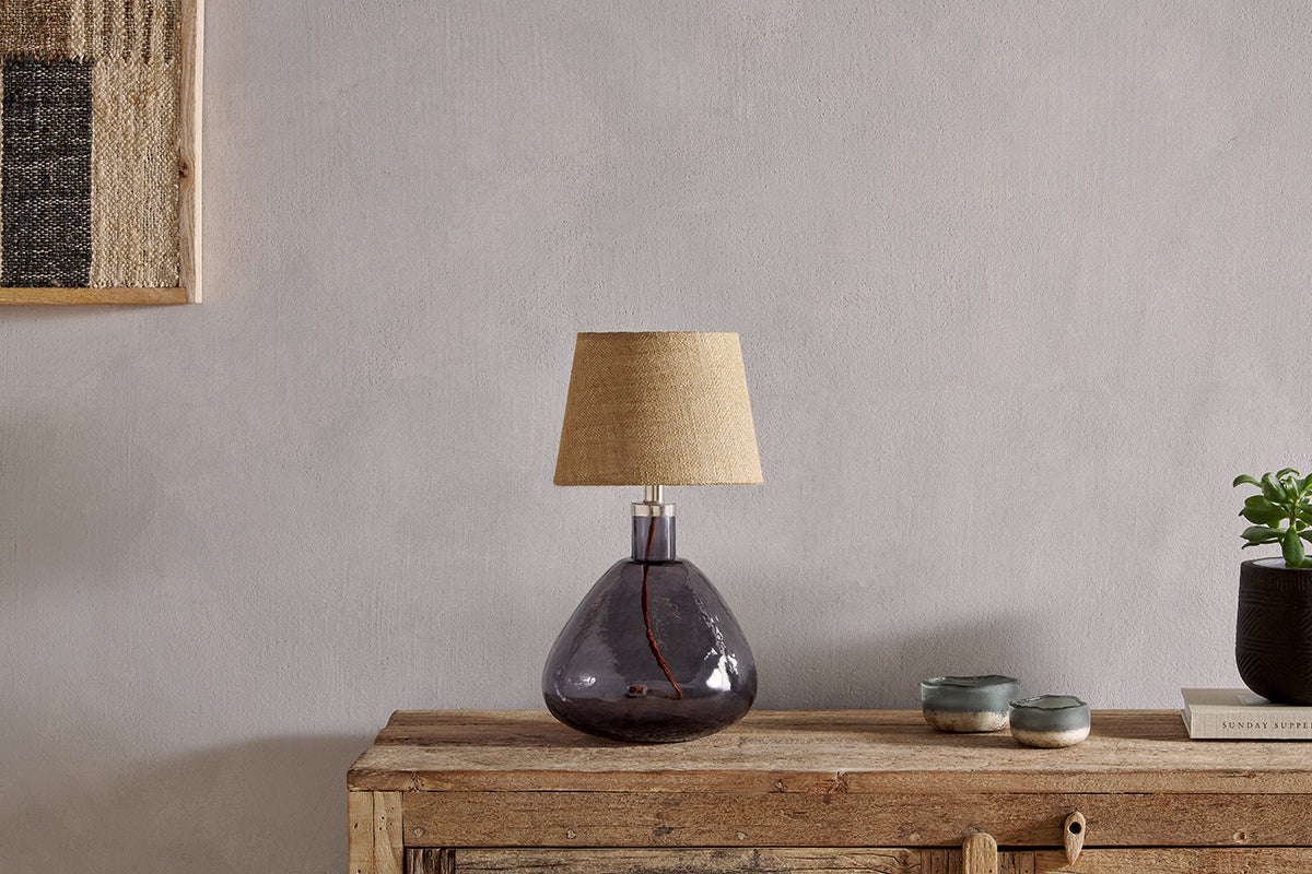 Baba Recycled Glass Table Lamp - Smoke - Small Wide-nkuku