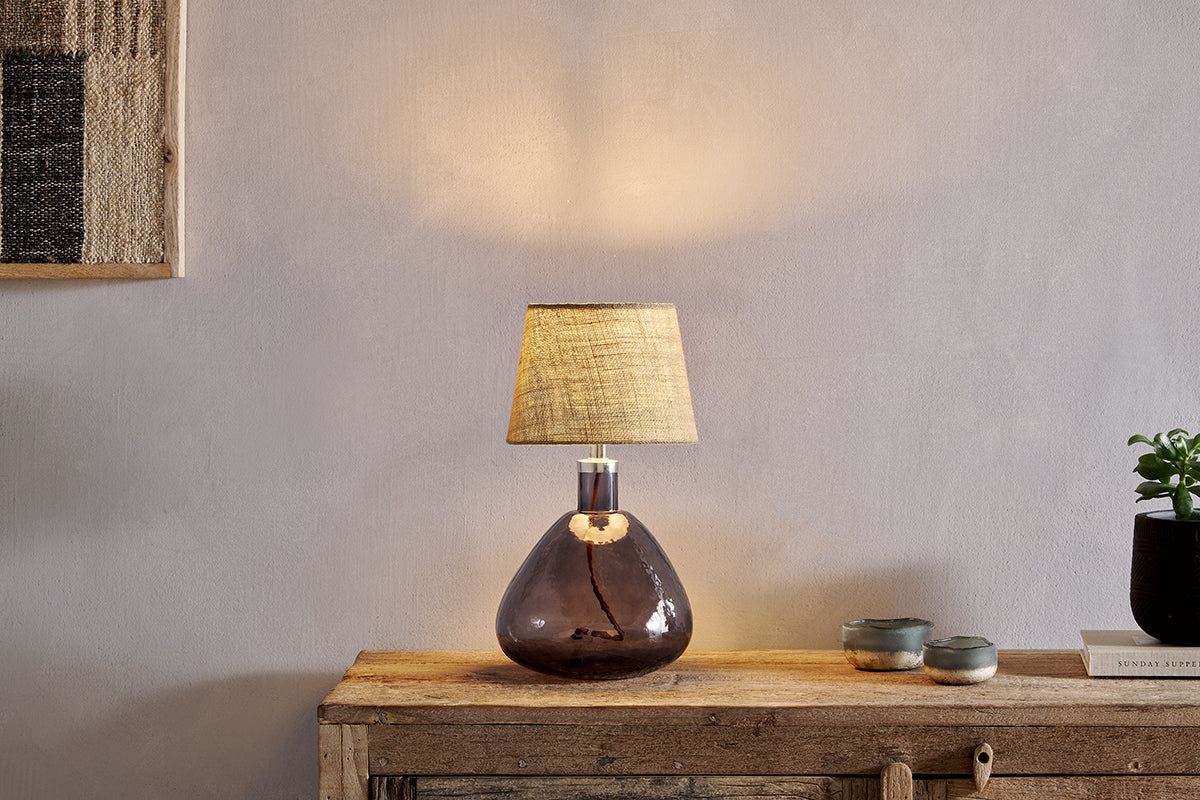 Baba Recycled Glass Table Lamp - Smoke - Small Wide-nkuku