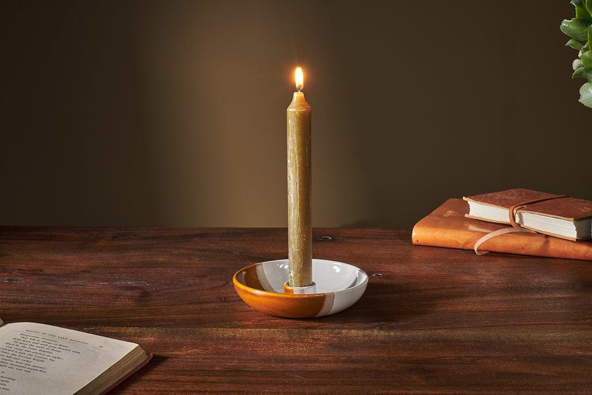 Candra Ceramic Candle Holder - Off White & Terracotta