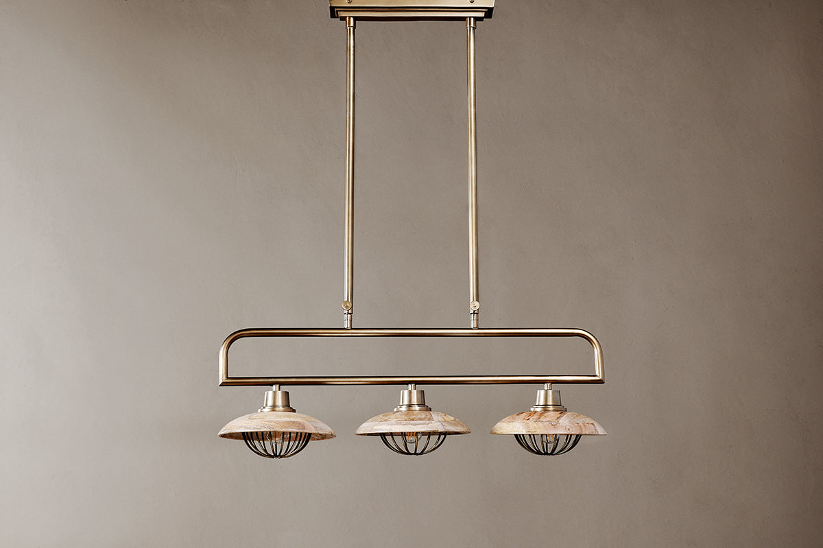 Chakai Mango Wood Pendant Lamp - Natural & Antique Brass-nkuku