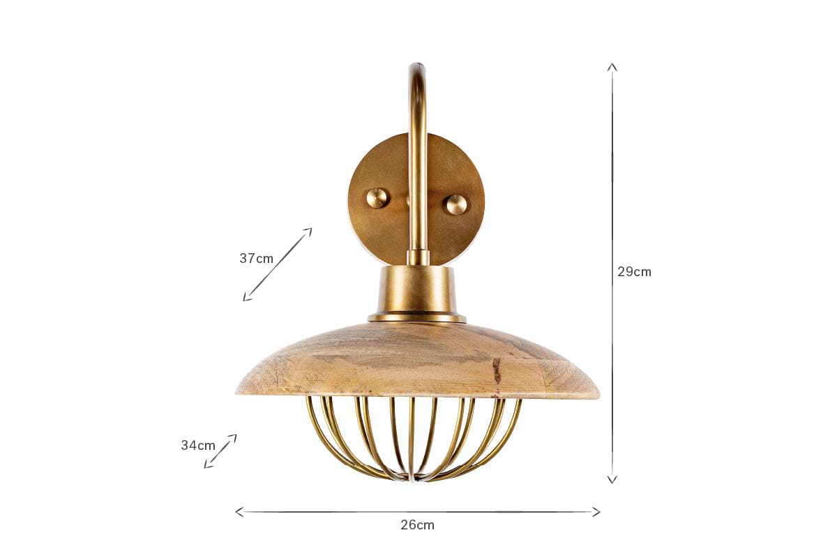 Chakai Mango Wood Wall Lamp - Natural & Antique Brass-nkuku