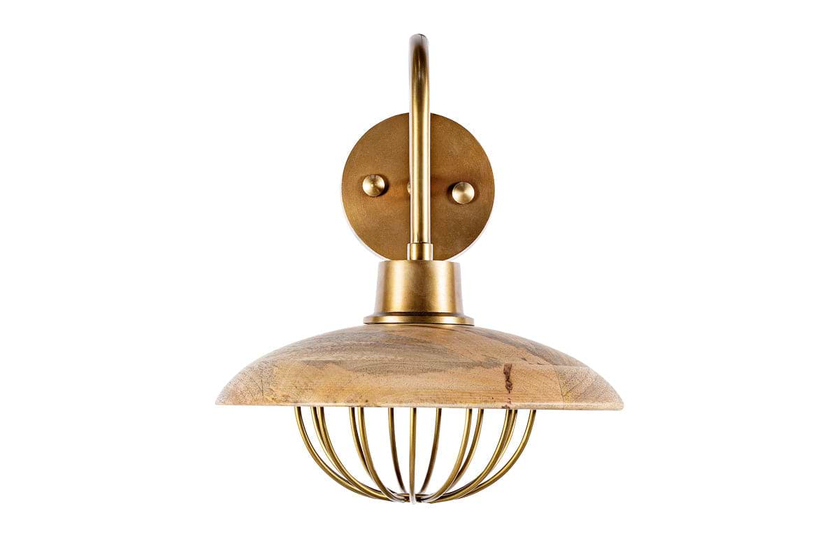 Chakai Mango Wood Wall Lamp - Natural & Antique Brass-nkuku