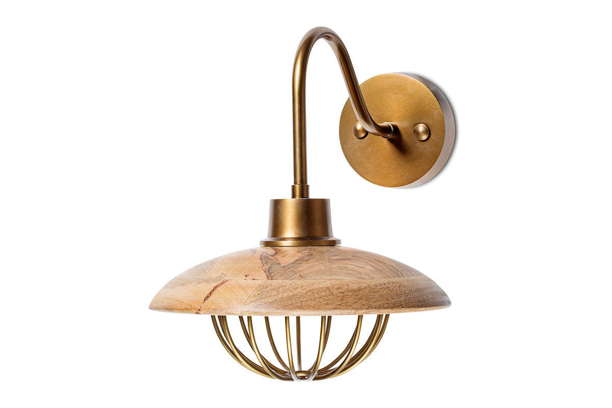 Chakai Mango Wood Wall Lamp - Natural & Antique Brass