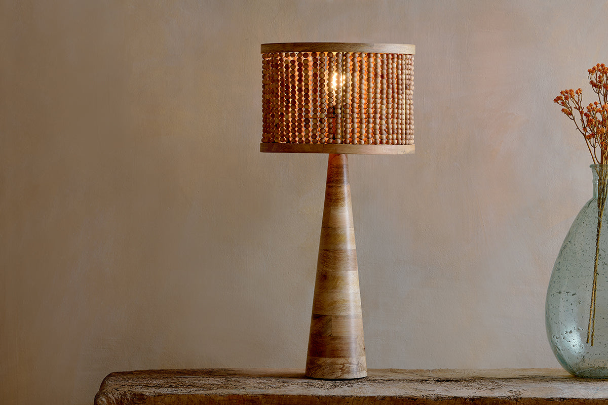 Chameli Mango Wood Table Lamp - Natural-nkuku