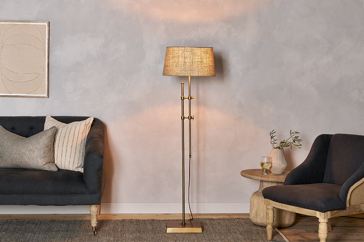 Chintala Iron Floor Lamp - Antique Brass-nkuku